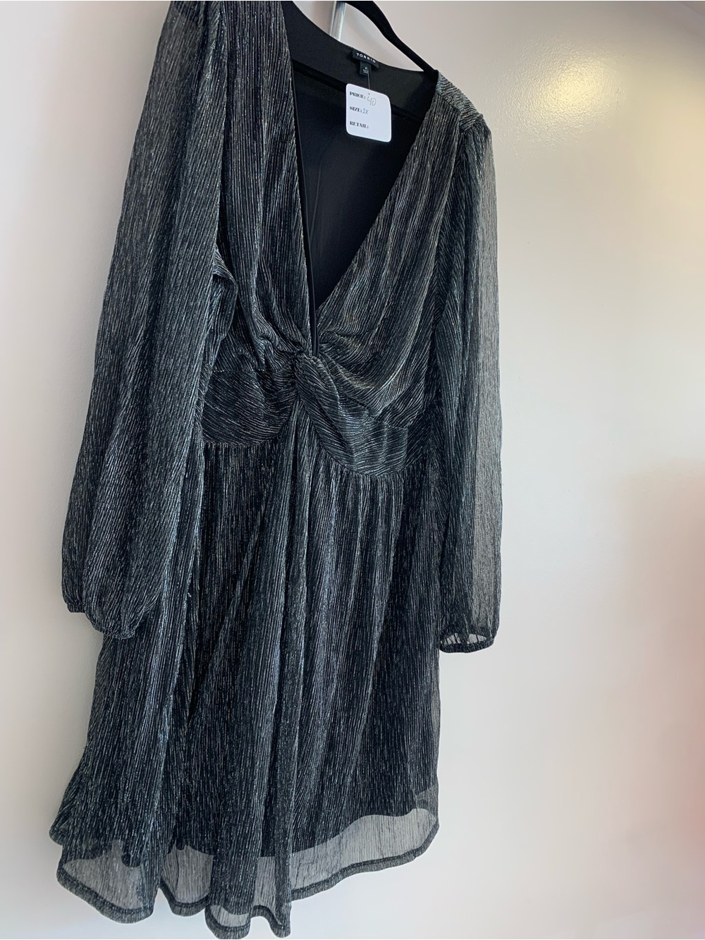 torrid Black Metallic Twist-Front Long Sleeve Dress